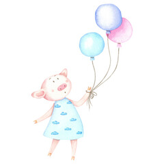 Obraz na płótnie Canvas The illustration with little piggy.