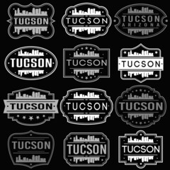 Tucson Arizona Skyline. Premium Quality Stamp Frames. Grunge Design. Icon Art Vector. Old Style Frames.