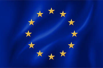 European Union flag with golden stars on cloth
