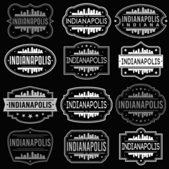 Indianapolis Indiana Skyline. Premium Quality Stamp Frames. Grunge Design. Icon Art Vector. Old Style Frames.