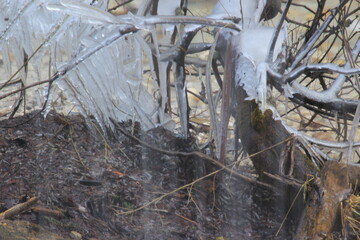 Waterfall mist in the cold winter environment.