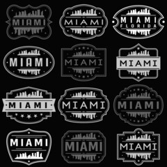 Miami Florida Skyline. Premium Quality Stamp Frames. Grunge Design. Icon Art Vector. Old Style Frames.