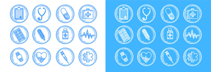 round medical icons from lines and hatching