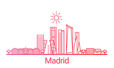 Fototapeta premium Madrid city colored gradient line. All Madrid buildings - customizable objects with opacity mask, so you can simple change composition and background fill. Line art.