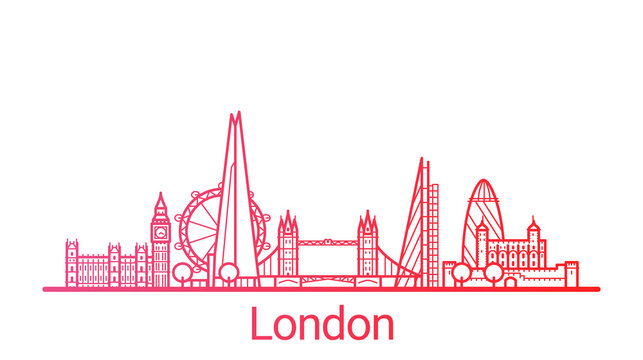 London city colored gradient line. All London buildings - customizable objects with opacity mask, so you can simple change composition and background fill. Line art.