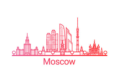 Moscow city colored gradient line. All Moscow buildings - customizable objects with opacity mask, so you can simple change composition and background fill. Line art.