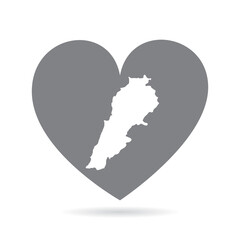 Lebanon country map inside a grey love heart. National pride