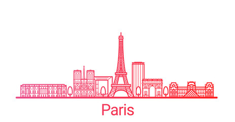 Paris city colored gradient line. All Paris buildings - customizable objects with opacity mask, so you can simple change composition and background fill. Line art.