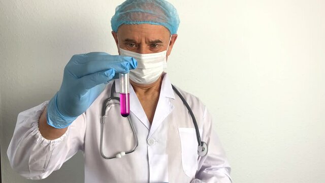 scientist, virologist, doctor in uniform creates a vaccine, new medicine, elixir of youth, conducts a scientific experiment, research, the concept of DNA, test and treatment of coronavirus, COVID-19