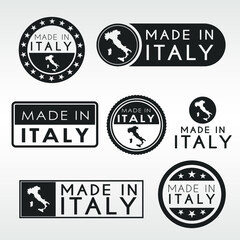 Stamps of Made in Italy Set. Italian Product Emblem Design. Export Vector Map.