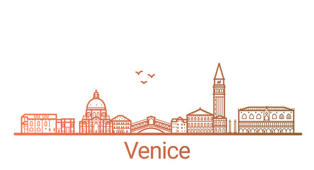 Venice city colored gradient line. All Venice buildings - customizable objects with opacity mask, so you can simple change composition and background fill. Line art.