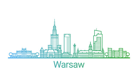 Warsaw city colored gradient line. All Warsaw buildings - customizable objects with opacity mask, so you can simple change composition and background fill. Line art.