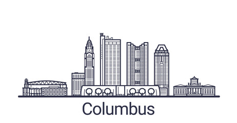 Obraz premium Linear banner of Columbus city. All buildings - customizable different objects with clipping mask, so you can change background and composition. Line art.