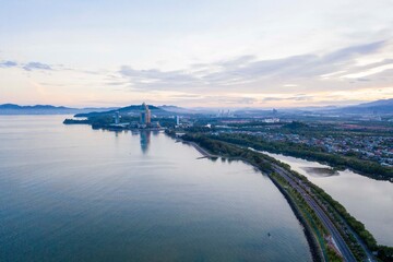 Aerial view of Tanjung Lipat, located in Likas, Kota Kinabalu, Sabah, Malaysia