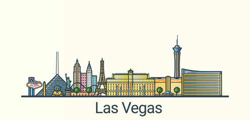 Banner of Las Vegas city in flat line trendy style. All buildings separated and customizible. Line art. © It's design