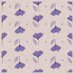 Purple poppies vector seamless pattern background.