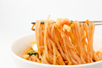 Korean noodles on white background