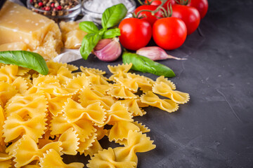 concept of traditional italian pasta with tomatoes and basil