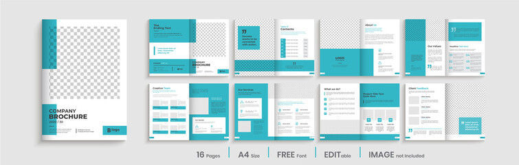 Creative modern brochure template layout design, minimalist business profile , 16 pages, annual report, multipage brochure design.