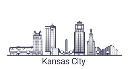 Obraz premium Linear banner of Kansas city. All buildings - customizable different objects with clipping mask, so you can change background and composition. Line art.