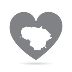 Lithuania country map inside a grey love heart. National pride