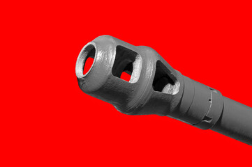 Tank muzzle on red background