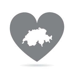Switzerland country map inside a grey love heart. National pride