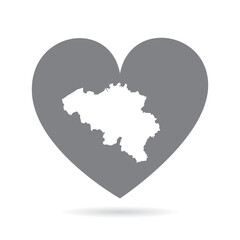 Belgium country map inside a grey love heart. National pride
