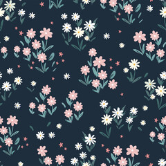 Cute hand drawn flower meadow seamless pattern, lovely spring or summer background, great for textiles, banners, wallpapers, wrapping - vector design - 356400547