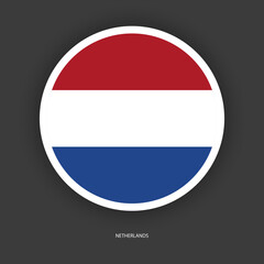Netherlands circle flag icon isolated on dark grey background. Holland sticker flag in circular shape on barely dark background. 