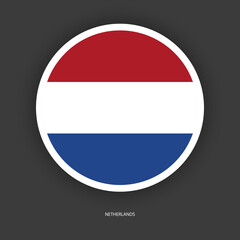 Netherlands circle flag icon isolated on dark grey background. Holland sticker flag in circular shape on barely dark background. 