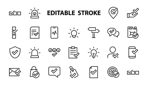 A simple set of claim related vector line icons. Contains icons such as security guarantee, received document, read message, verification, quality and much more. Editable Bar. 480x480