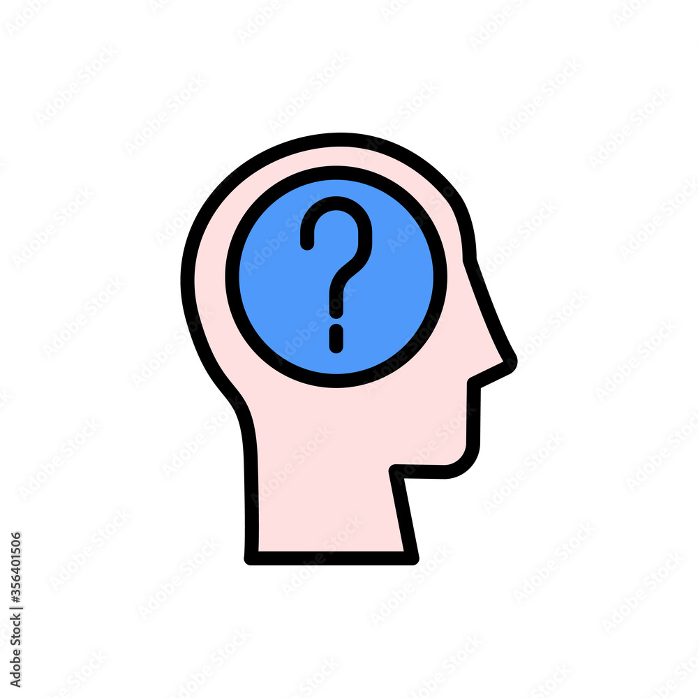 Poster head question icon. simple color with outline vector elements of brain process icons for ui and ux, 