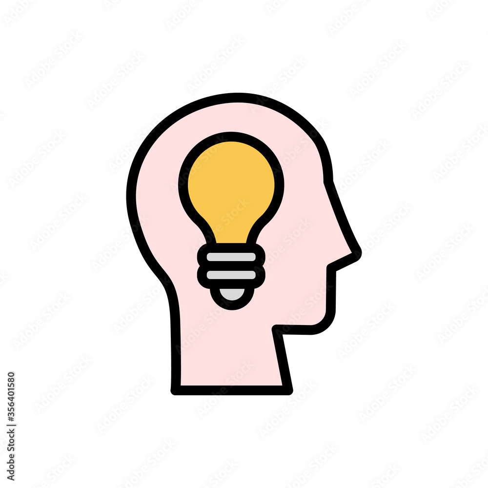Aufkleber head light bulb icon. simple color with outline vector elements of brain process icons for ui and ux