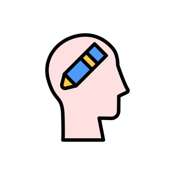 head pencil icon. Simple color with outline vector elements of brain process icons for ui and ux, website or mobile application