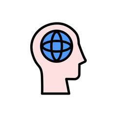 head globe icon. Simple color with outline vector elements of brain process icons for ui and ux, website or mobile application