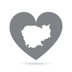 Cambodia country map inside a grey love heart. National pride