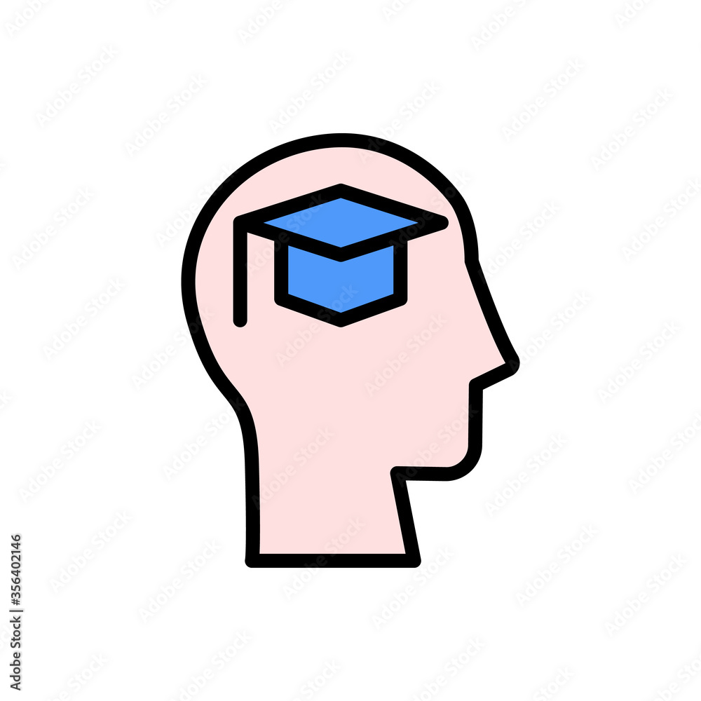 Poster head graduate hat icon. simple color with outline vector elements of brain process icons for ui and 