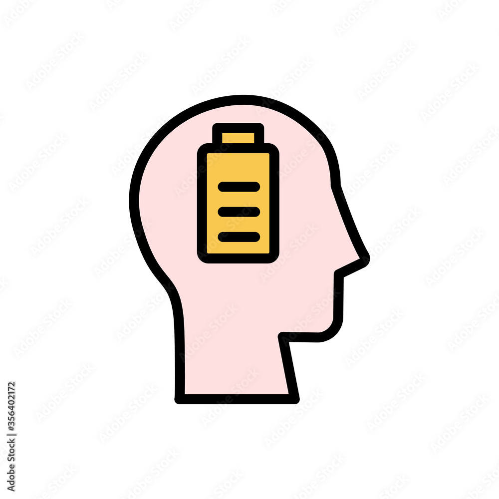 Poster head battery icon. simple color with outline vector elements of brain process icons for ui and ux, w
