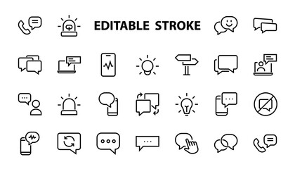 Simple set of message line vector line icons. contains icons such as conversation, SMS, notifications, group chat, and more. Editable stroke. 48x48 pixels perfect, white background