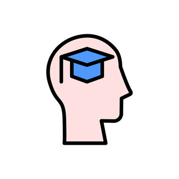 head graduate hat icon. Simple color with outline vector elements of brain process icons for ui and ux, website or mobile application