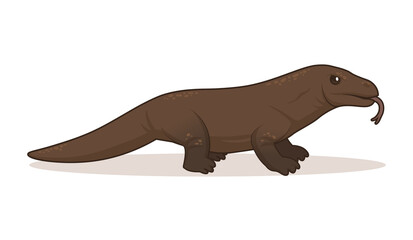 Cartoon komodo dragon with outline. Cololrful flat vector illustration, isolated on white background.