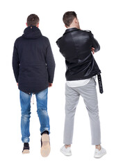 Back view of couple in winter jacket.