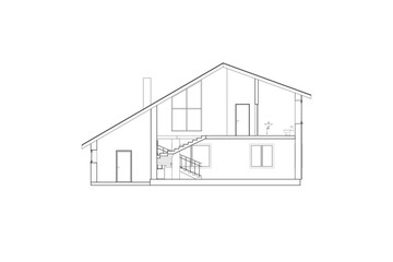 Cross-section suburban house. Vector blueprint. Architectural modern design.