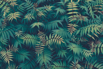 Tropical plants seamless pattern. Spring background with green leaves. Seamless flower and palm tree leaf. View from above.