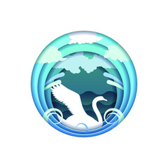 Blue Abstract Paper Cut Design Elements Vector Background Swan Birds Fauna