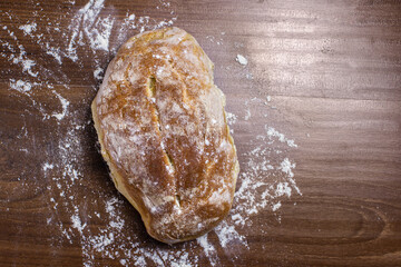 Homemade ciabatta on the table. Top view