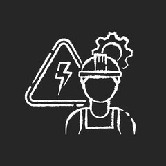 Electrical engineer chalk white icon on black background. Technical professional for machinery maintenance. Technician to repair system. Machinery operator. Isolated vector chalkboard illustration