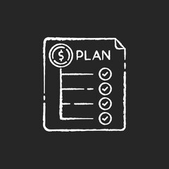 Expenditure plan chalk white icon on black background. Financial annual report. Banking to count revenue and expenses. Accounting statement. Isolated vector chalkboard illustration