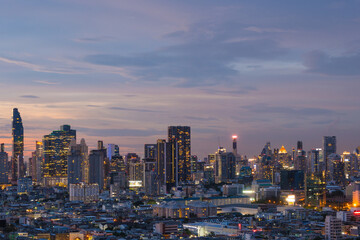 Fototapeta na wymiar Aerial view of Bangkok city skyline at sunset